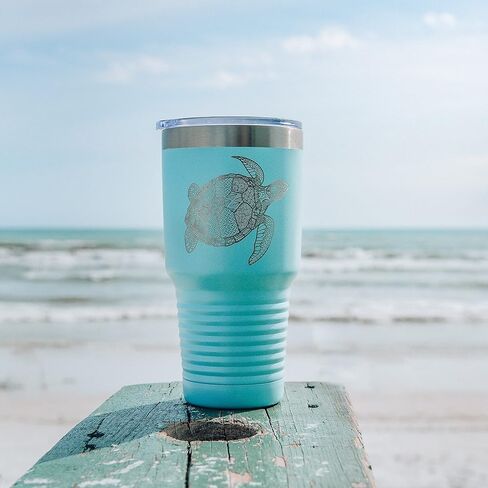 Sea Turtle Teal Coffee Tumbler, Perfect for Birthday Gifts, Steel Travel Mug with Lid - 30 oz in Saudi Arabia