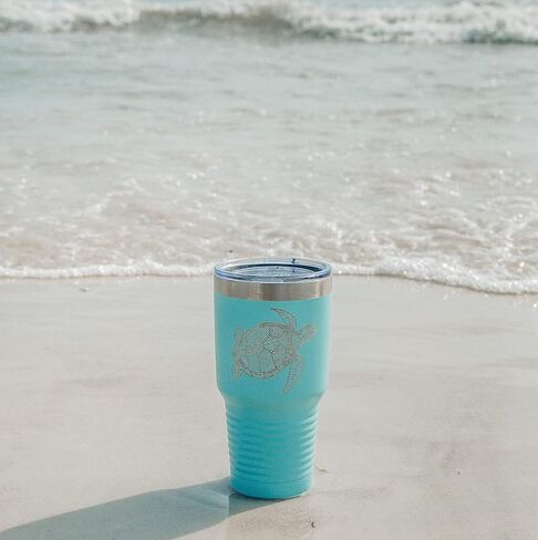 Sea Turtle Teal Coffee Tumbler, Perfect for Birthday Gifts, Steel Travel Mug with Lid - 30 oz in Saudi Arabia