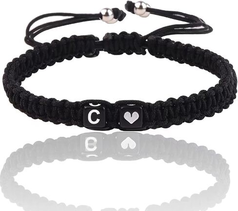 Initial Bracelet for Men Women, C Charm Letter Bracelets for Teen Girls/Boys, Handmade Rope Braided Bracelet, Best Friend Bracelet (Black, C) in Saudi Arabia