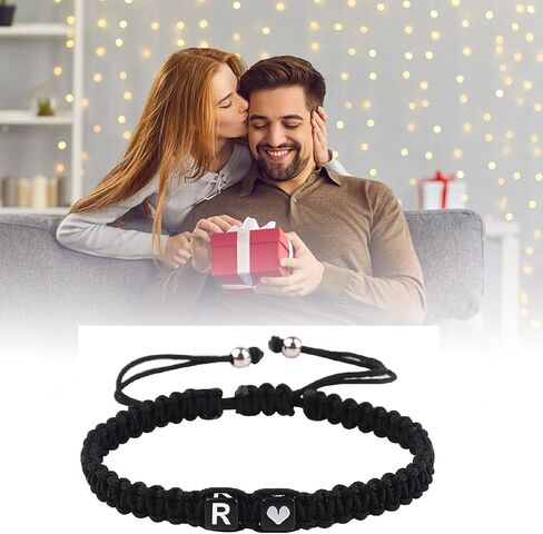 Initial Bracelet for Men Women, C Charm Letter Bracelets for Teen Girls/Boys, Handmade Rope Braided Bracelet, Best Friend Bracelet (Black, C) in Saudi Arabia