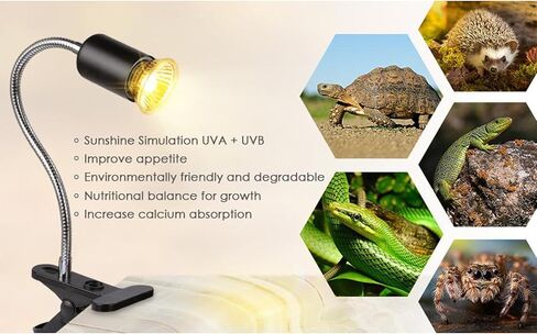 yuehuam مصباح الحرارة الزواحف، مصباح حرارة مزدوج الرأس مع مقاطع، مصباح الحرارة السلحفاة ضوء خزان السلحفاة، ضوء الزواحف UVA UVB مع مؤقت دورة للسلحفاة، التنين الملتحي، السحلية وأكثر من ذلك، 2 لمبات 50 + 50 واط in Kuwait