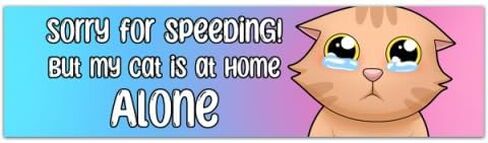 Sorry for speeding! But my cat is at home alone! Bumper Sticker | Funny Cat Sticker | Laptop Sticker | Gen Z Meme [00374] in Saudi Arabia