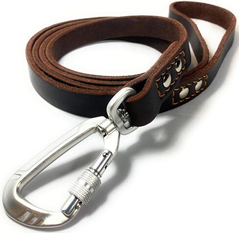 Leather Dog Leash with Locking Carabiner | Strong and Soft Leash for Large Medium Small Dog Training and Walking | 6 Ft Long x ¾" Wide Heavy Duty Real Genuine Leather | Black and Brown in Kuwait