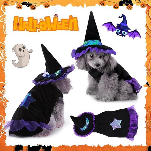Halloween Dog Costumes Witch Outfits: Dogs Cat Witch Dress Costumes with Magic Hat - Pet Halloween Cosplay Hoodie Funny Outfits Clothes for small medium Puppy Dogs (Medium) in Saudi Arabia