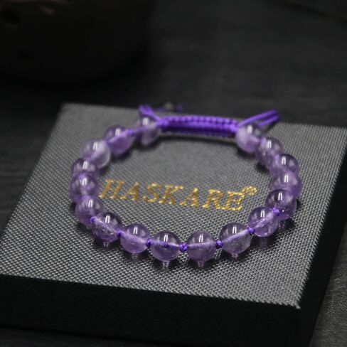 Valentine Day Gift for Her Amethyst Crystal Bracelet, Real Stone Bracelet for Women Handmade Bracelet Gift for Mom, Unique Gift HASKARE Premium Gemstone Amethyst Bracelet for Protection and Lucky in Saudi Arabia