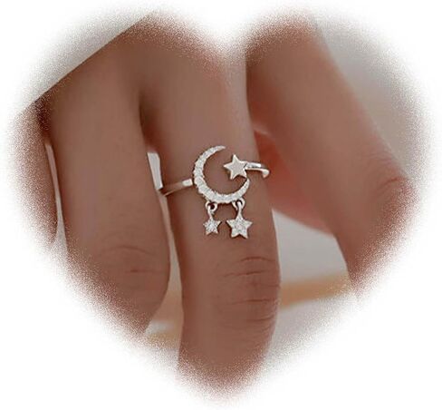 بوهو القمر ستار الدائري كريستال القمر المفصل الدائري تشيكوسلوفاكيا ستار التراص البنصر حجر الراين الهلال المفتوحة الدائري خمر خاتم قابل للتعديل للنساء والفتيات الهدايا (الفضة) in Kuwait