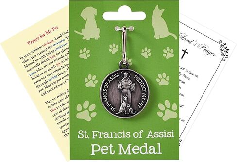 St Francis Medal for Pets - St Francis Tag for Dogs and Cats with St Francis Of Assisi Prayer Card, Lords Prayer Card | Patron Saint Of Animals St Francis Pet Charm, Holy Cards Set of 3 Items in Saudi Arabia