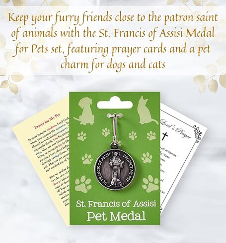 St Francis Medal for Pets - St Francis Tag for Dogs and Cats with St Francis Of Assisi Prayer Card, Lords Prayer Card | Patron Saint Of Animals St Francis Pet Charm, Holy Cards Set of 3 Items in Saudi Arabia