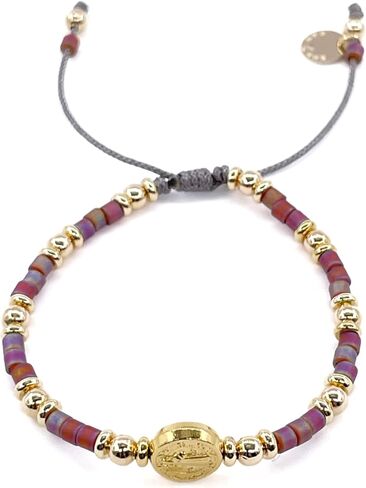 St Benedict Coin Bead Round with Miyuki seed beads and Gold Plated spacers Adjustable Bracelet for Women (Red) in Saudi Arabia