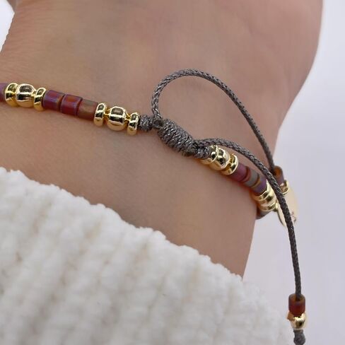 St Benedict Coin Bead Round with Miyuki seed beads and Gold Plated spacers Adjustable Bracelet for Women (Red) in Saudi Arabia