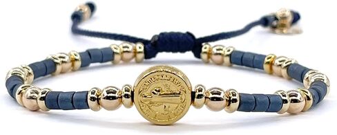 St Benedict Coin Bead Round with Miyuki seed beads and Gold Plated spacers Adjustable Bracelet for Women (Red) in Saudi Arabia