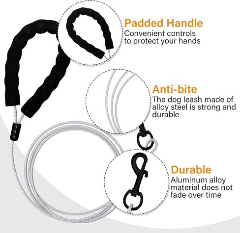 Stainless Steel Water and Chew Proof Dog Leash with Hooks for Medium and Small Dogs 6FT Wire Alloys Camping with Soft Handle(Transparent 6FT) in Saudi Arabia