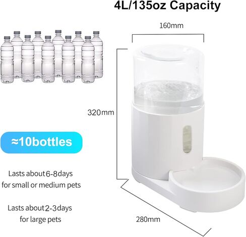 CZPET 4L Pet Water Dispenser without Electricity Unplugged Automatic Water Bowl Dispenser Gravity Water Dispenser for Cats Water Self Feeder Dog Fountain Dogs Bowl Bottles for Kitten Puppy in Kuwait