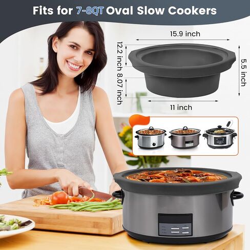 Slow Cooker Liners fit Crock Pot 7-8 QT,Maywe Tanso for Crock Pot Liners For 7-8 Quart Oval Slow Cookers,Reusable & Leakproof Silicone Slow Cooker Liner For Crock Pot,Dishwasher Safe BPA Free(Grey) in Saudi Arabia