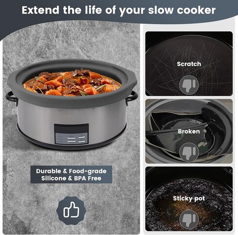 Slow Cooker Liners fit Crock Pot 7-8 QT,Maywe Tanso for Crock Pot Liners For 7-8 Quart Oval Slow Cookers,Reusable & Leakproof Silicone Slow Cooker Liner For Crock Pot,Dishwasher Safe BPA Free(Grey) in Saudi Arabia