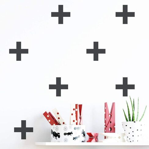 48 Black Plus Sign Swiss Cross Monochrome Geometric Wall Decal, Design Pattern Wall Stickers, Math School Classroom Decor, Modern Nursery Kids Baby Teen Bedroom Easy Decoration in Saudi Arabia