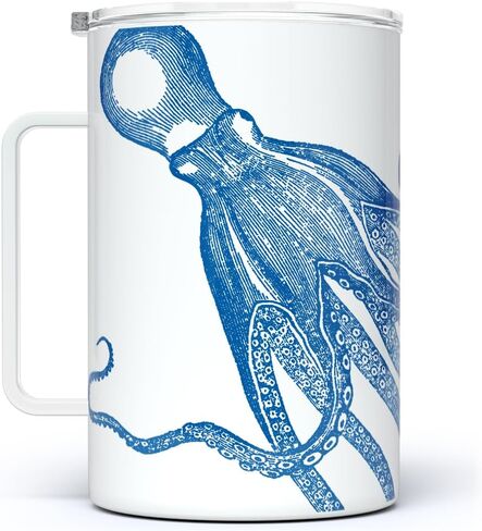 Octopus Cephalopod Travel Tumbler Coffee Mug with Lid, Nautical Sea Life Kraken Cup, Gift for Him, Friend, Coworker (18oz) in Saudi Arabia