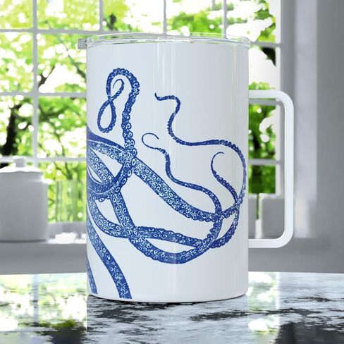 Octopus Cephalopod Travel Tumbler Coffee Mug with Lid, Nautical Sea Life Kraken Cup, Gift for Him, Friend, Coworker (18oz) in Saudi Arabia