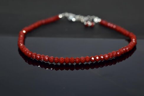 Natural Red Jasper Gemstone Faceted Beads Dainty Bracelets Jewelry for Women, Energy Healing Crystals, Chain 8 inch in Saudi Arabia