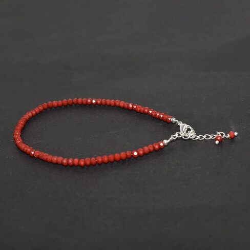 Natural Red Jasper Gemstone Faceted Beads Dainty Bracelets Jewelry for Women, Energy Healing Crystals, Chain 8 inch in Saudi Arabia