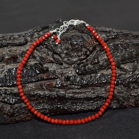 Natural Red Jasper Gemstone Faceted Beads Dainty Bracelets Jewelry for Women, Energy Healing Crystals, Chain 8 inch in Saudi Arabia