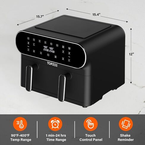 مقلاة هوائية كبيرة الحجم 11-QT، مقلاة هوائية 8 في 1 مع مقسم سلة، مثالية للقلي بالهواء، والتحميص، والشواء، والخبز، وإعادة التسخين، والتجفيف، والحفاظ على الدفء وصنع البطاطس المقلية، آمنة للاستخدام في غسالة الأطباق، باللون الأسود in Kuwait
