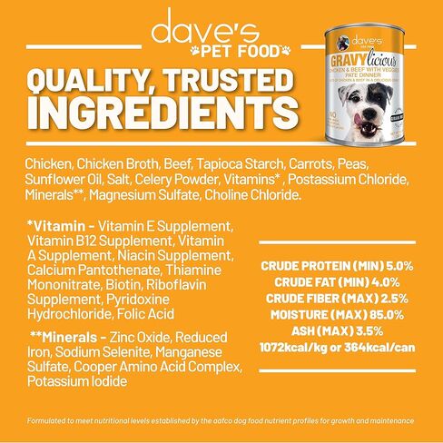 طعام Dave's Pet Food Gravylicous الناعم الرطب للكلاب الصغيرة والكبيرة (لحم الضأن مع الخضار)، طعام الكلاب المعلب الخالي من الحبوب، الفيتامينات والمعادن المضافة، القمح والخالي من الغلوتين، علب 12 أونصة (علبة بها 12) in Kuwait