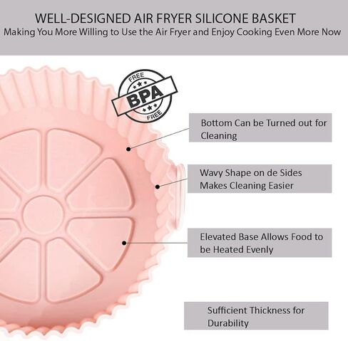 2 Pack Air Fryer Silicone Liners - Premium Air Fryer Silicone Pot - Non-Stick, Heat-Resistant, Reusable Basket Inserts - Fits 3-5 QT Models - Includes Recipe Book- Replacement of Flammable (Pink+Grey) in Saudi Arabia