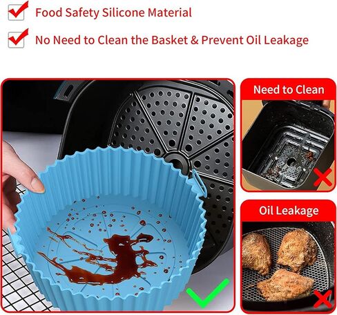 2 Pack Air Fryer Silicone Liners - Premium Air Fryer Silicone Pot - Non-Stick, Heat-Resistant, Reusable Basket Inserts - Fits 3-5 QT Models - Includes Recipe Book- Replacement of Flammable (Pink+Grey) in Saudi Arabia