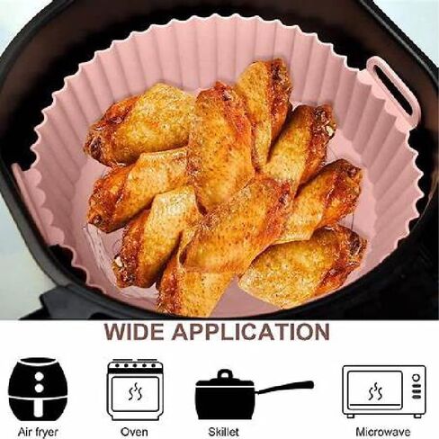 2 Pack Air Fryer Silicone Liners - Premium Air Fryer Silicone Pot - Non-Stick, Heat-Resistant, Reusable Basket Inserts - Fits 3-5 QT Models - Includes Recipe Book- Replacement of Flammable (Pink+Grey) in Saudi Arabia