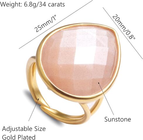 Natural Sunstone Ring, Orange Crystal Teardrop Ring for Women, Handmade Adjustable Non Tarnish Gold Rings for Sunstone Jewelry, Aura Rings for Women in Saudi Arabia