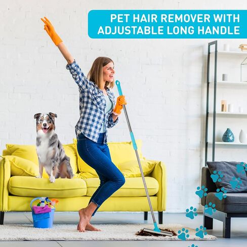Carpet Rake for Pet Hair Removal - Telescopic 55" Adjustable Long Handle & Innovative Metal Edge Design - Reusable Scraper & Brush Pet Dog Cat Hair from Carpet, Mat, Rug in Saudi Arabia