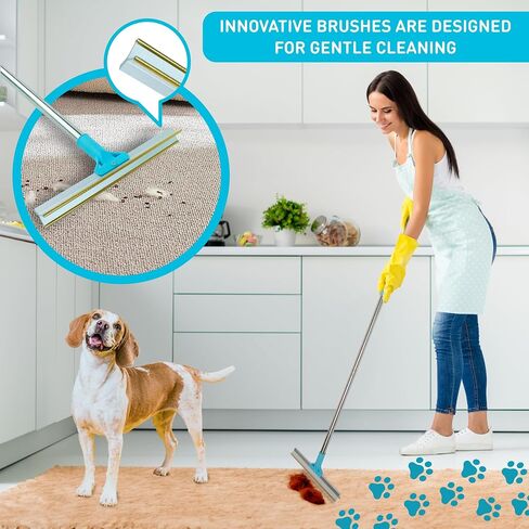 Carpet Rake for Pet Hair Removal - Telescopic 55" Adjustable Long Handle & Innovative Metal Edge Design - Reusable Scraper & Brush Pet Dog Cat Hair from Carpet, Mat, Rug in Saudi Arabia