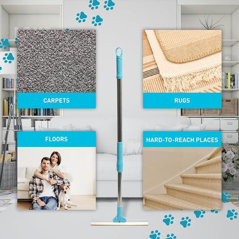 Carpet Rake for Pet Hair Removal - Telescopic 55" Adjustable Long Handle & Innovative Metal Edge Design - Reusable Scraper & Brush Pet Dog Cat Hair from Carpet, Mat, Rug in Saudi Arabia