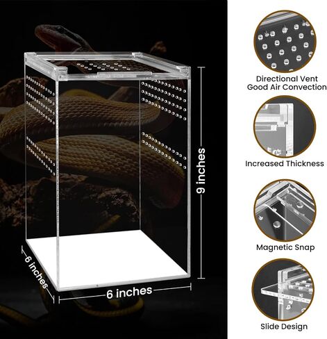 【No Assembly】Smartang Jumping Spider Enclosure with Magnetic Button,6*6*9" Thickened Tarantula Reptile Enclosure，One-piece Acrylic Reptile Terrariums for Praying Mantis,Tarantula,Isopod Enclosure in Saudi Arabia