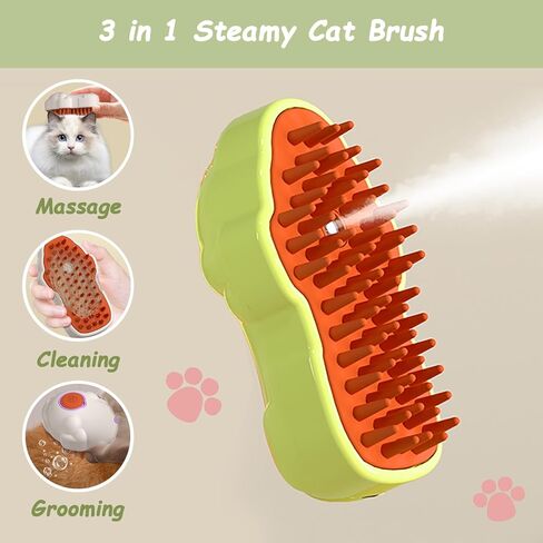 فرشاة Steamy Cat، فرشاة بخارية 3 في 1 للقطط، فرشاة كهربائية للقطط مع بخار لإزالة الشعر السائب، مشط تدليك سيليكون للحيوانات الأليفة للقطط والكلاب، أخضر in Kuwait