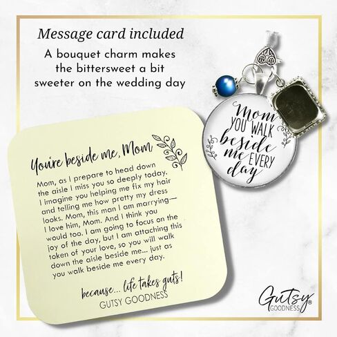 Bouquet Charm for Wedding Mom I Carry Your Heart Memorial Keepsake 1 Photo Frame Vintage Silvertone Jewelry White Glass White Bead for Bride's Flowers DIY Picture Template in Kuwait