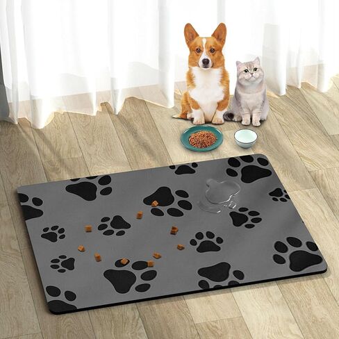 24"×36" Pet Feeding Mat, Absorbent Dog Food Mat, No Stains Cat Bowl Mat for Food and Water, Easy to Clean Pet Placemats, Quick Dry Dog Water Dispenser Mat (Paws, Black,24''x36'') in Saudi Arabia