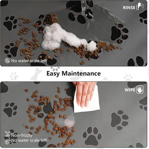 24"×36" Pet Feeding Mat, Absorbent Dog Food Mat, No Stains Cat Bowl Mat for Food and Water, Easy to Clean Pet Placemats, Quick Dry Dog Water Dispenser Mat (Paws, Black,24''x36'') in Saudi Arabia
