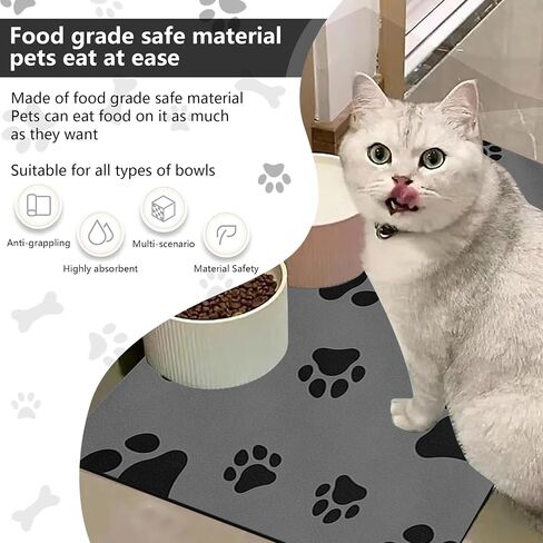 24"×36" Pet Feeding Mat, Absorbent Dog Food Mat, No Stains Cat Bowl Mat for Food and Water, Easy to Clean Pet Placemats, Quick Dry Dog Water Dispenser Mat (Paws, Black,24''x36'') in Saudi Arabia