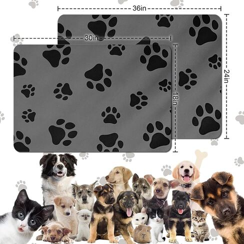 24"×36" Pet Feeding Mat, Absorbent Dog Food Mat, No Stains Cat Bowl Mat for Food and Water, Easy to Clean Pet Placemats, Quick Dry Dog Water Dispenser Mat (Paws, Black,24''x36'') in Saudi Arabia
