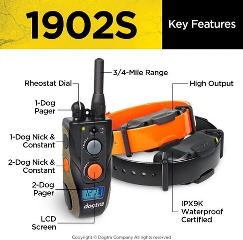Dogtra 1902S Ergonomic 3/4-Mile IPX9K Waterproof High-Output 2-Dog Remote Dog Training E-Collar in Saudi Arabia
