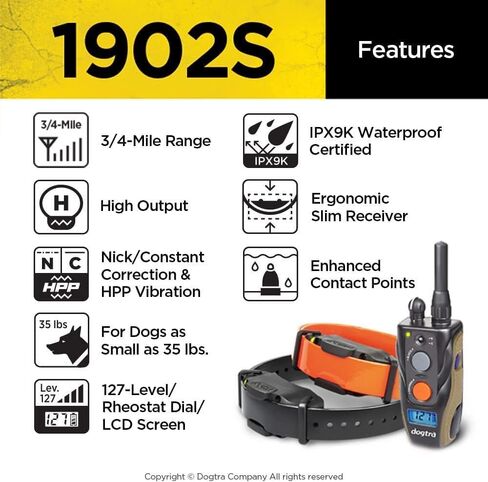Dogtra 1902S Ergonomic 3/4-Mile IPX9K Waterproof High-Output 2-Dog Remote Dog Training E-Collar in Saudi Arabia