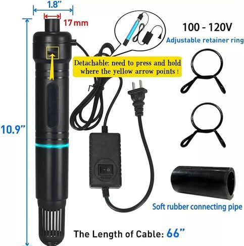 مصباح شفاف لتنظيف مياه حوض السمك، آلة تنظيف خضراء مع غلاف حماية يناسب خزان الأسماك سعة 20-200 جالون، ضوء مقاوم للماء لمرشح مضخة البركة 5 وات 254 نانومتر (المضخة غير متضمنة، المصباح داخل الغلاف) in Kuwait