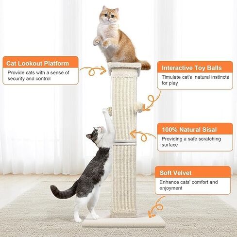 SOCARER Cat Scratching Post for Indoor Cats 33 inch Large Sisal Cat Scratcher in Kuwait