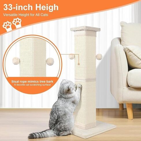 SOCARER Cat Scratching Post for Indoor Cats 33 inch Large Sisal Cat Scratcher in Kuwait