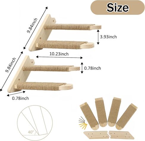 Cat Wall Steps,Large Cat Climbing Stair Shelf,Four Step Wood Cat Stairway with Jute Rope for Small Kitty Cats Perch Platform Supplies Cats Scratching Post in Kuwait