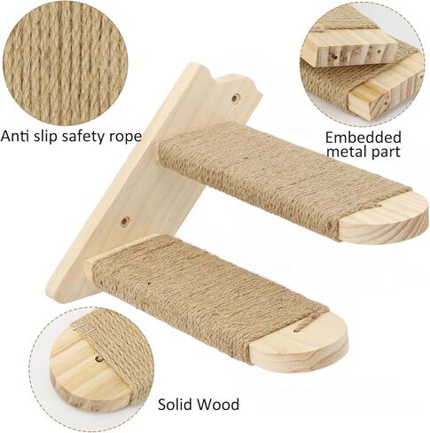Cat Wall Steps,Large Cat Climbing Stair Shelf,Four Step Wood Cat Stairway with Jute Rope for Small Kitty Cats Perch Platform Supplies Cats Scratching Post in Kuwait