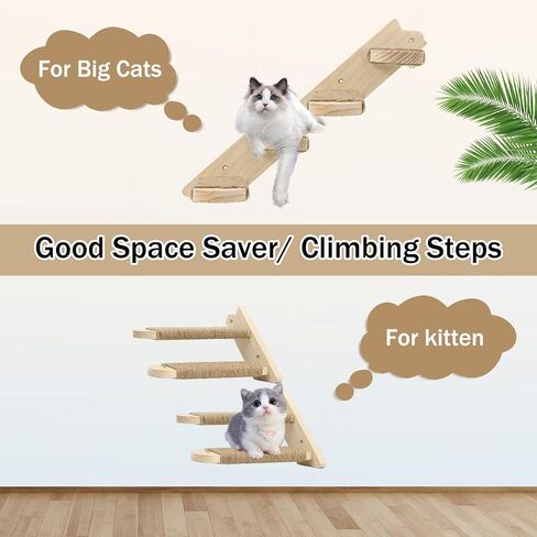 Cat Wall Steps,Large Cat Climbing Stair Shelf,Four Step Wood Cat Stairway with Jute Rope for Small Kitty Cats Perch Platform Supplies Cats Scratching Post in Kuwait