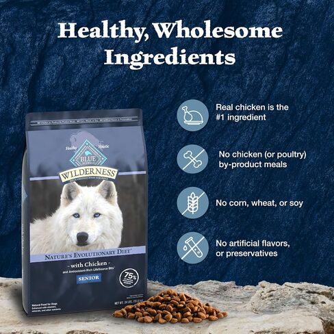 Blue Buffalo Wilderness Senior High Protein Dry Dog Food With Real Chicken Plus Wholesome Grains, Made in the USA with Natural Ingredients, Chicken, 24-lb. Bag in Saudi Arabia